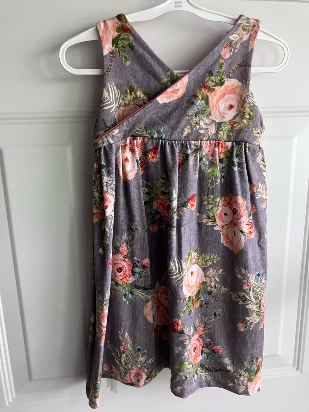 Small shop floral flower dress grey pink cotton 3T